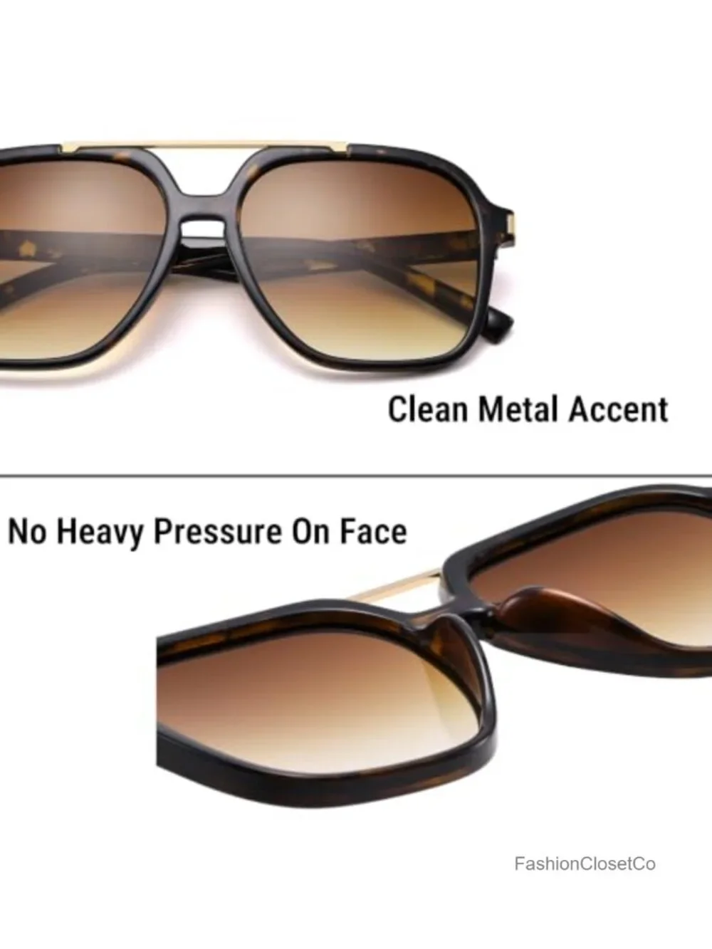 Oversized Retro Aviator Sunglasses UV400 Protection Square Frame